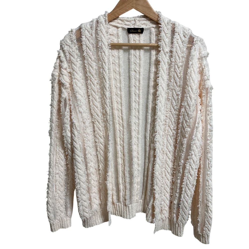 Drawer ドゥロワー フリンジケーブルカーディガン 6515-299-0627 ホワイト レディース 古着