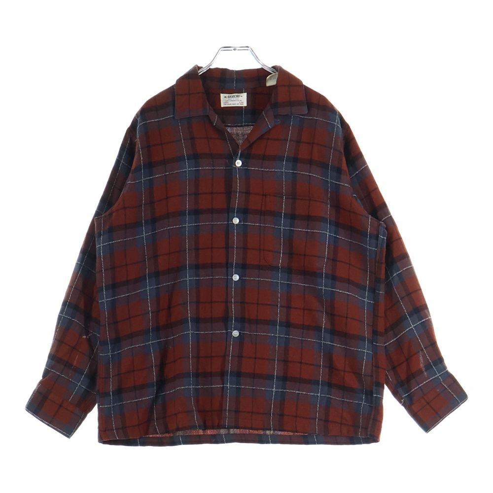 VINTAGE ヴィンテージ 50-60 S ARROW アロー WOOL ACRYLIC CECK OPEN COLLAR L|S SHIRT ウール アクリル オープンカラー チェックシャツ 長袖 開襟 オレンジ|グレー