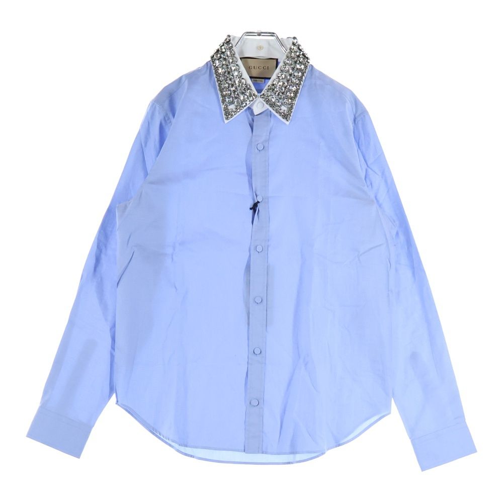 GUCCI グッチ ラインストーン ビジューカラーデザイン 長袖コットンシャツ ブルー 720538