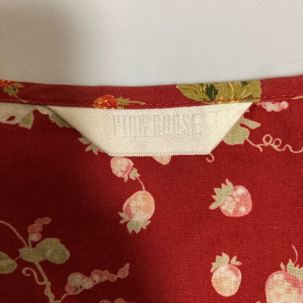 美品 PINK HOUSE ピンクハウス いちごプリント レースリボンブラウス レッド レディース 古着 中古 USED PINK HOUSE - 美品 PINK HOUSE ピンクハウス いちごプリント レース