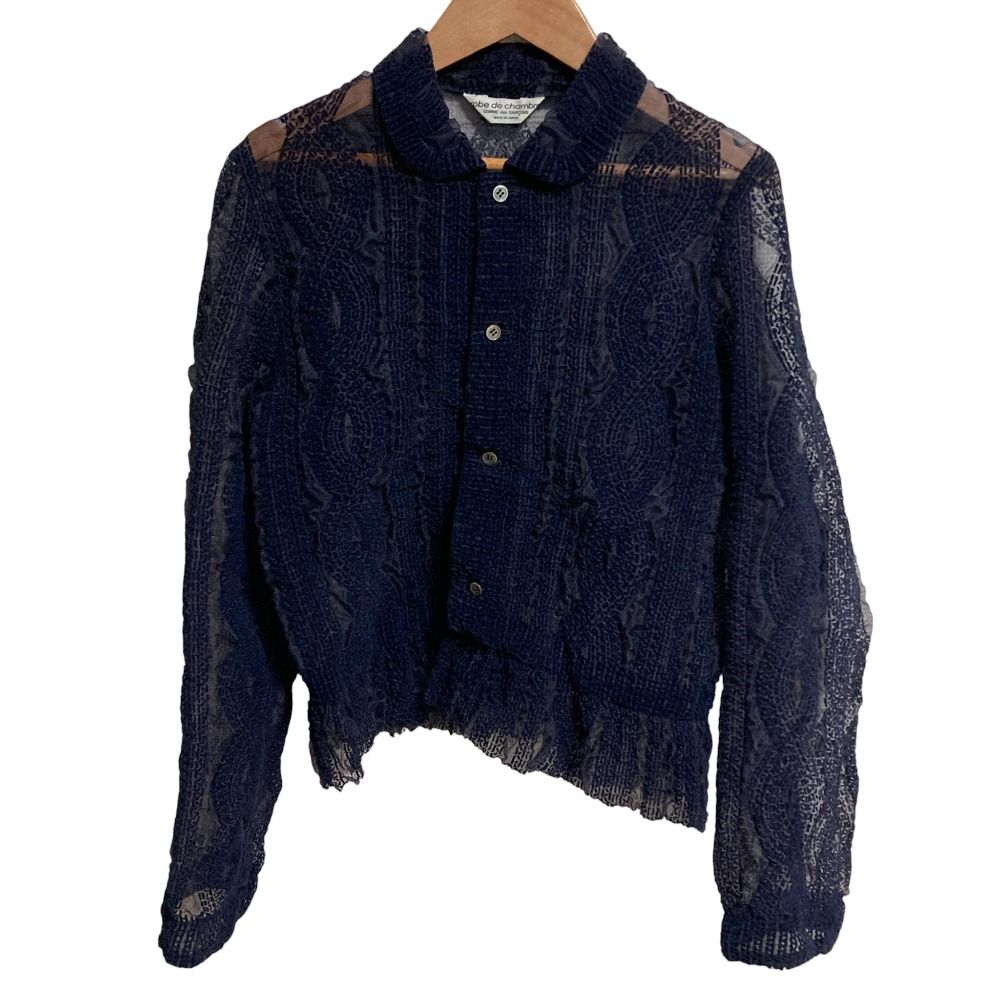 robe de chambre COMME des GARCONS ローブドシャンブルコムデギャルソン オーガンジーフロッキープリントジャケット ネイビー レディース 古着