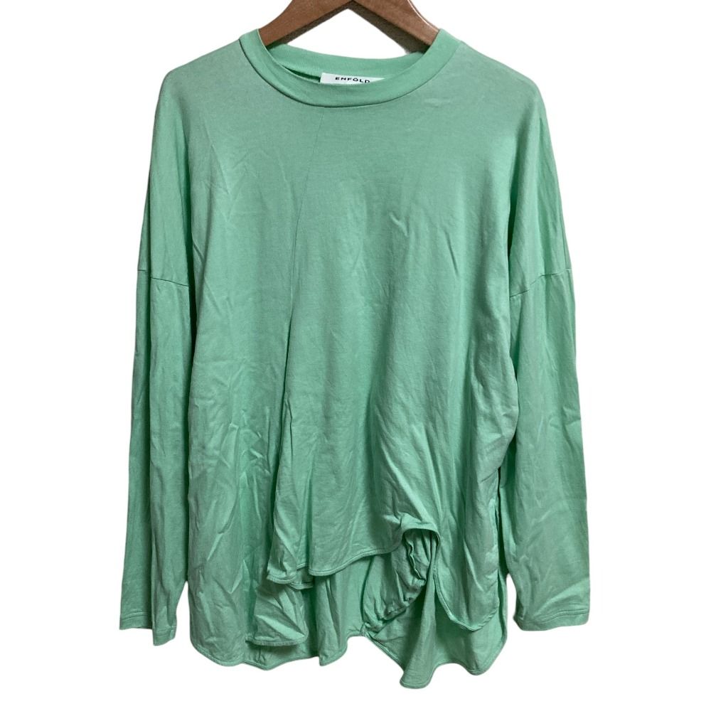 25 SS ENFOLD エンフォルド DRAPE LONG-SLEEVES T-SHIRT カットソー -0871 サイズ38 ミントグリーン レディース 古着