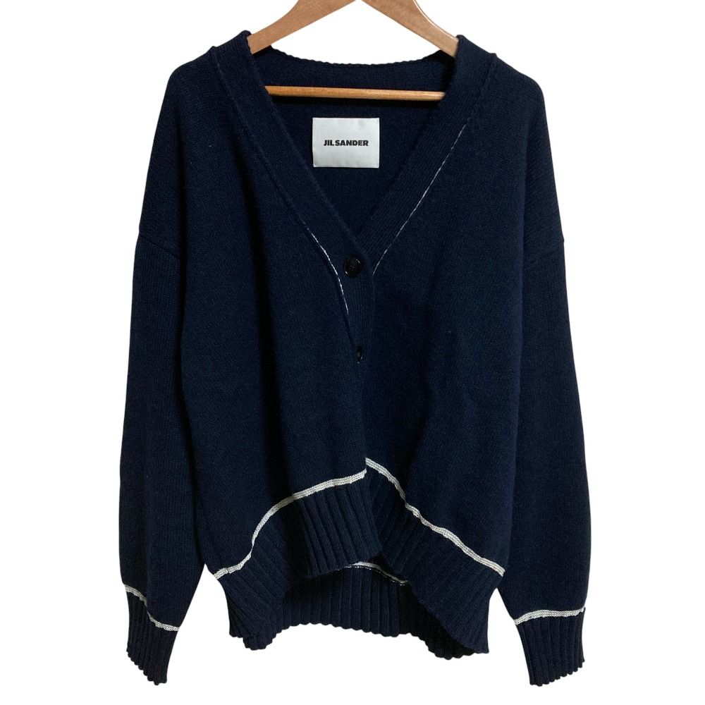 JIL SANDER ジルサンダー アルパカブレンド ニットカーディガン サイズ34 ネイビー レディース 古着