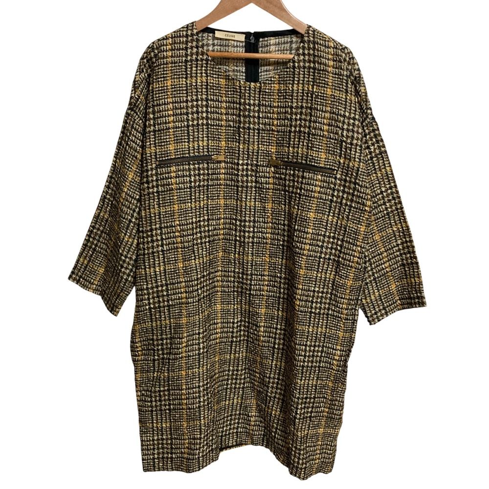 美品 CELINE セリーヌ フィービー期 チェック転写プリント シルクミニ