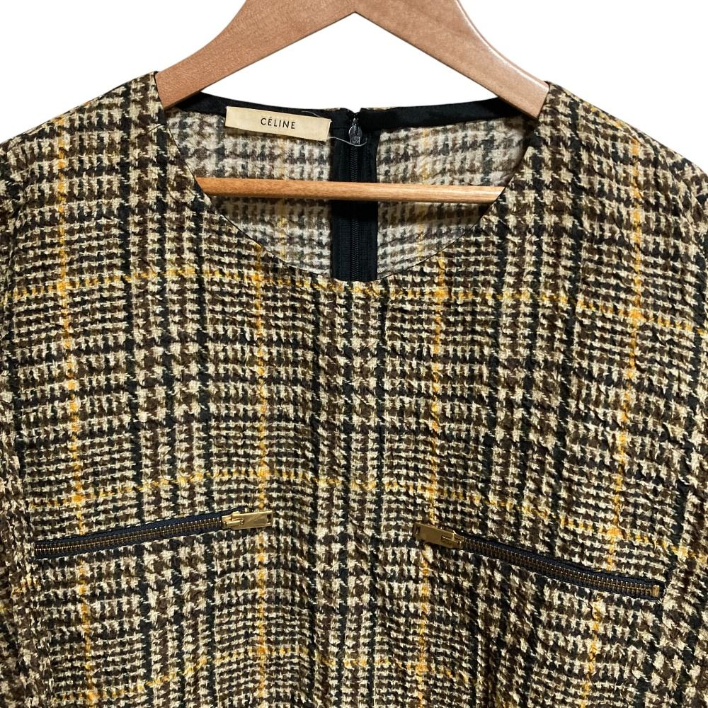 美品 CELINE セリーヌ フィービー期 チェック転写プリント シルクミニ  