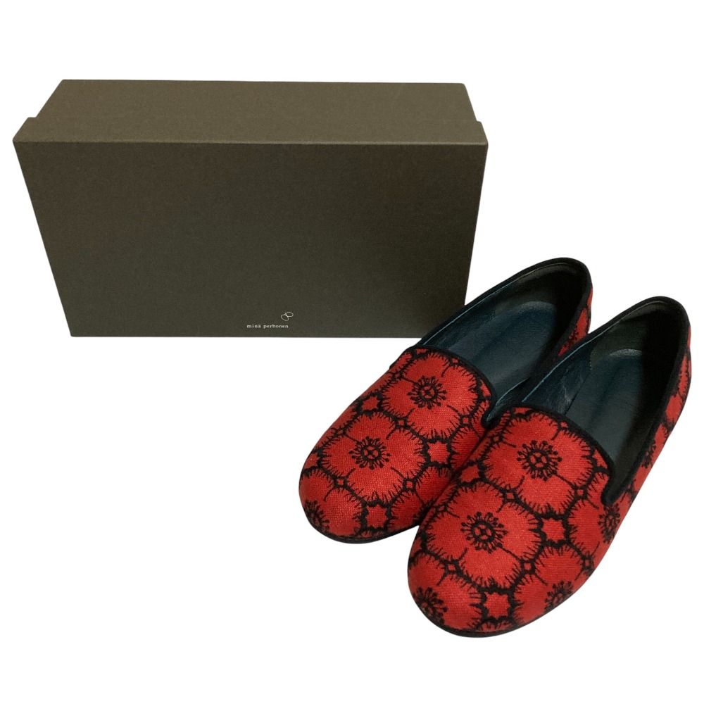 mina perhonen ミナペルホネン ANEMONE オペラシューズ 24.5 cm レッド レディース 古着