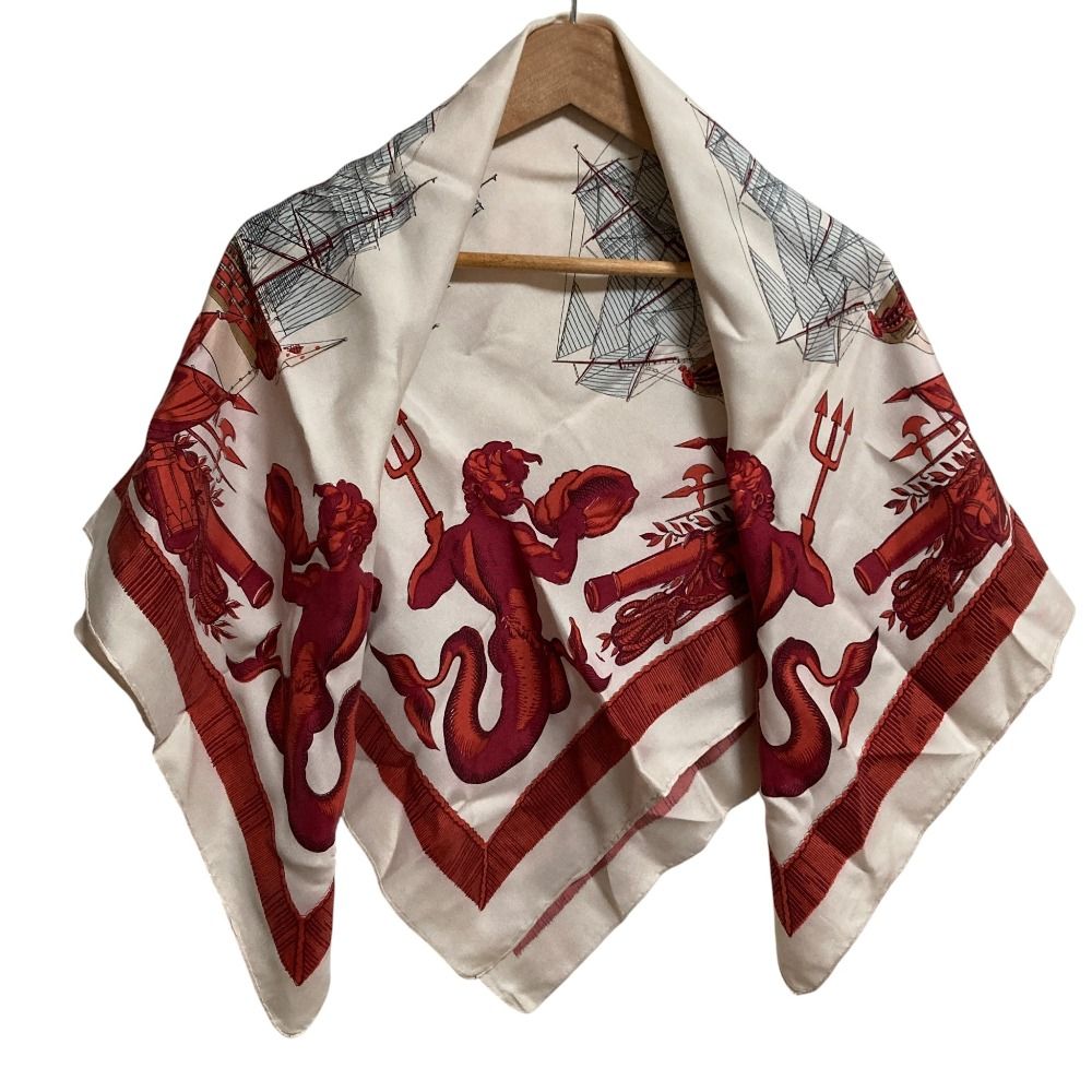 HERMES エルメス カレ90 帆船 航海 シルクスカーフ ピンク レディース 古着