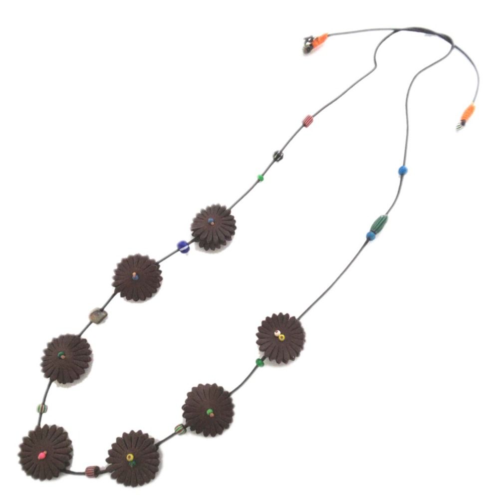 45 R フォーティファイブアール レザー×トンボ玉のフラワーネックレス ブラウン レディース 古着