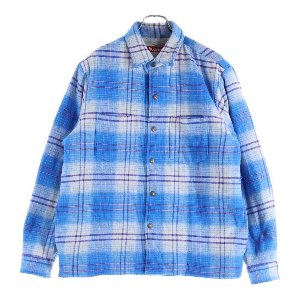 SUPREME シュプリーム 23 AW Lined Flannel Snap バックロゴ刺繍 裏地ボアフランネル長袖シャツ ブルー調