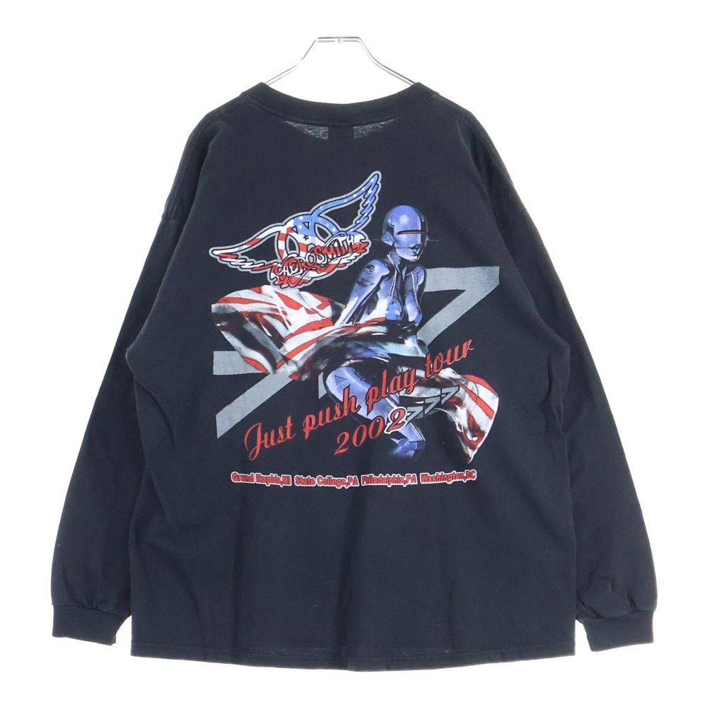 VINTAGE ヴィンテージ 00 s AERO SMITH 2002 SORAYAMA JUST PUSH PLAY TOUR LS BOOTLEG エアロスミス ソラヤマ 星条旗 ブート 長袖Tシャツ カットソー ブラック
