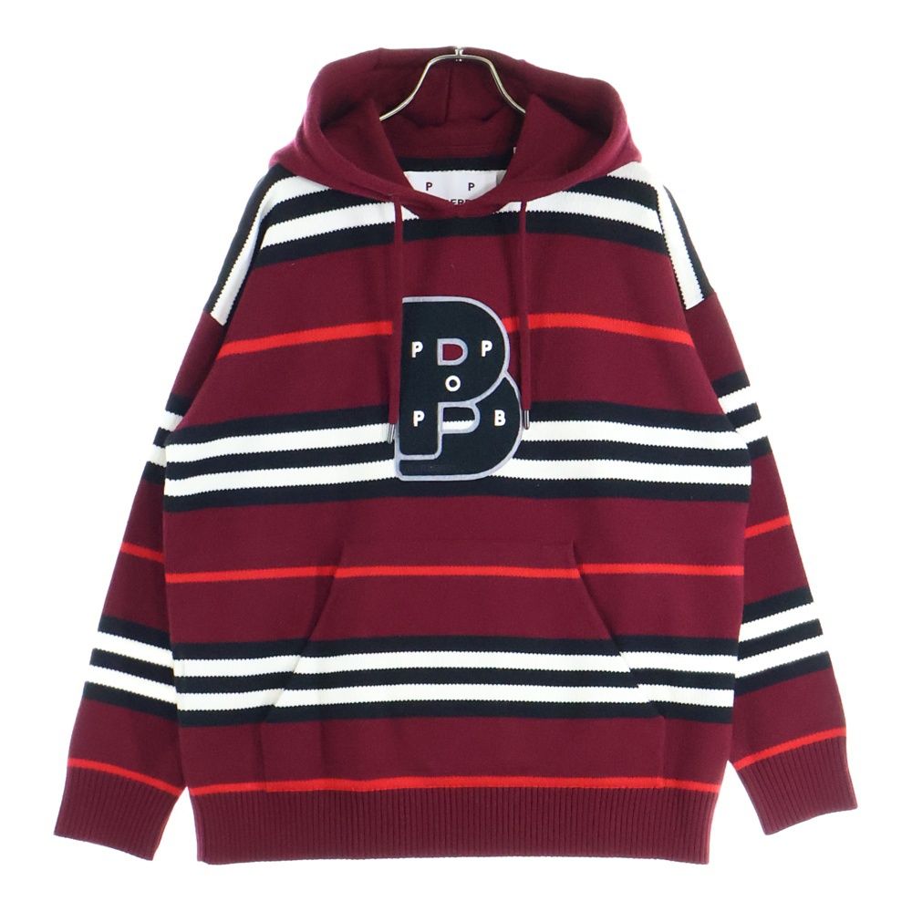バーバリー × POP TRADING COMPANY ポップトレーディングカンパニー ロゴ ニットパーカー 8059050 バーガンディ