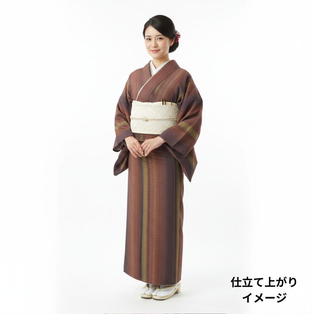 結城紬反物 正絹 リユース 重要無形文化財指定技術 草木染 縞模様 i 10-002-4 8050-00831