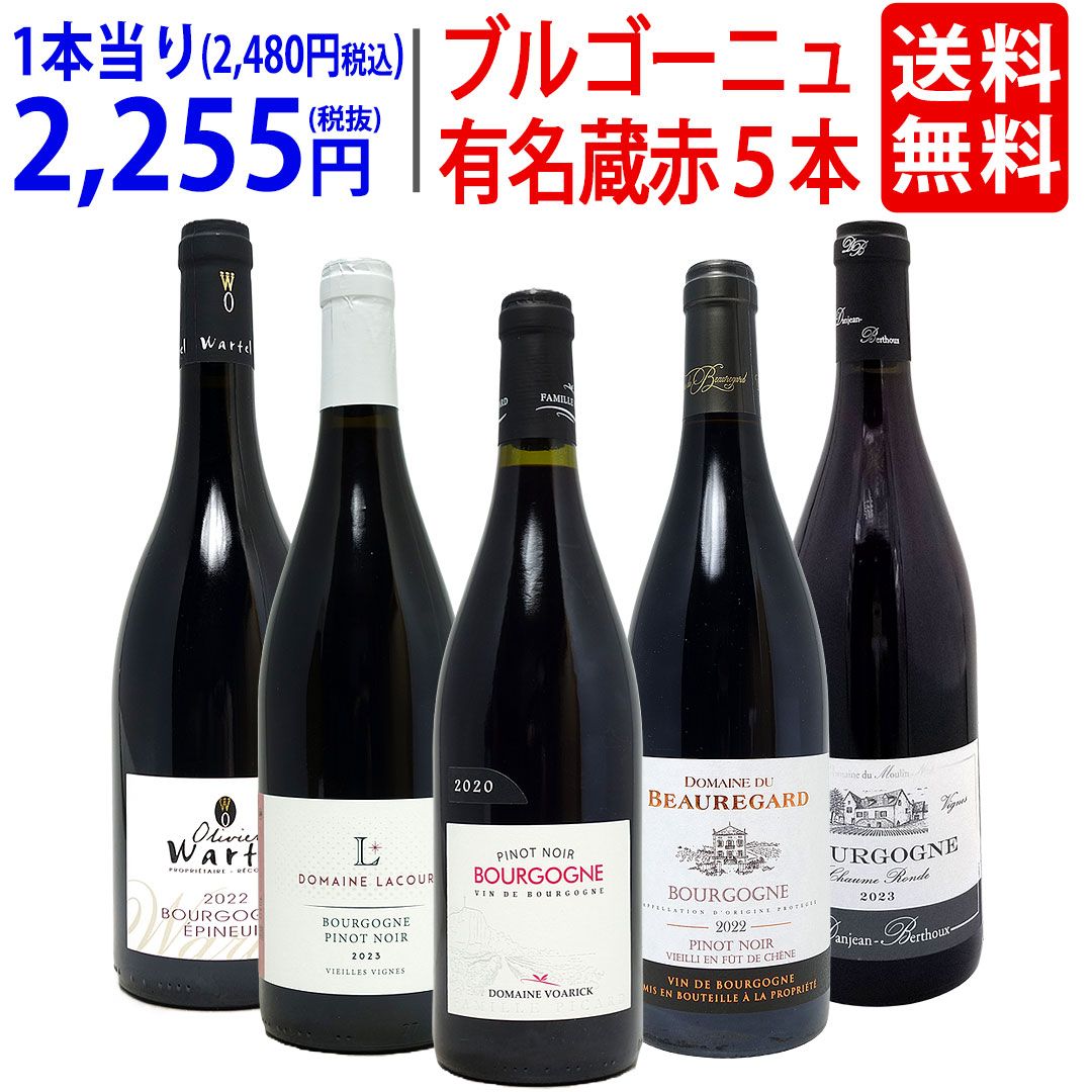 高級ワイン5本セット送料無料 ワイン ワインセット ブルゴーニュ有名蔵 すべて激ウマ赤5本セット