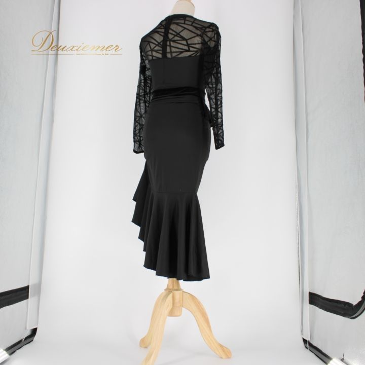 【日本製 社交ダンス衣装】ブラック Corlal ワンピース ドレス 黒 長袖 社交ダンス 衣装 ラテン スタンダード ドレス ワンピース レッスン