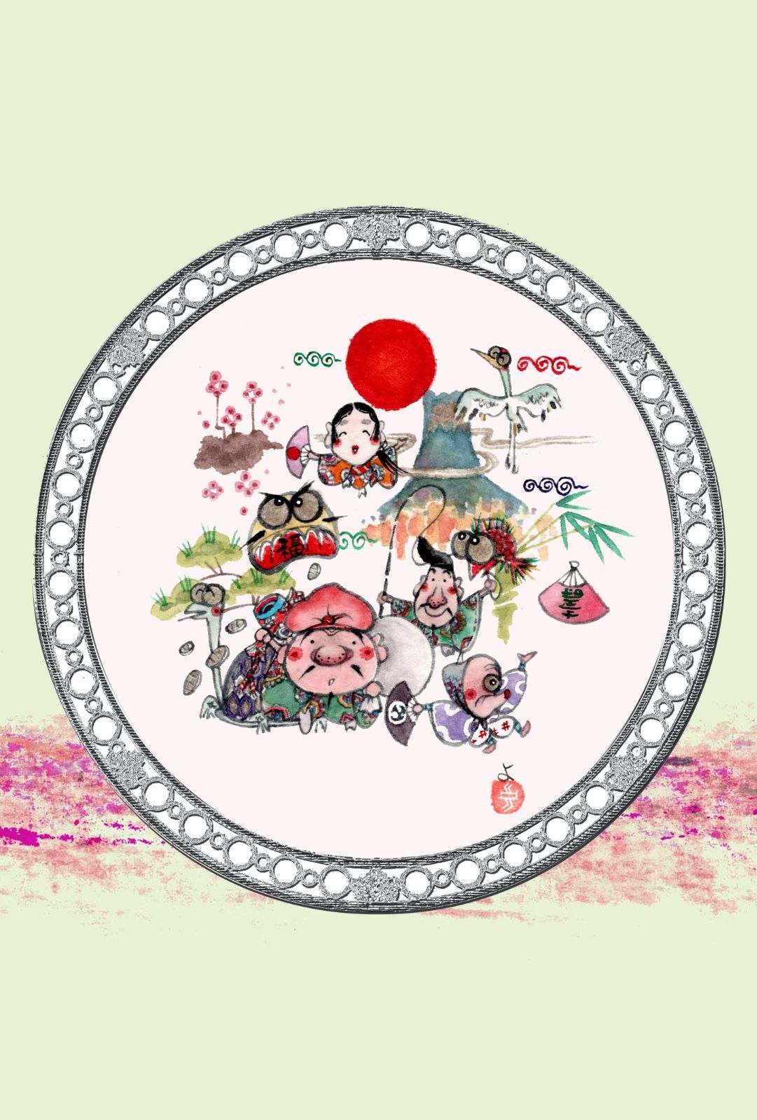 幸せを運ぶ七福神ポストカード｜ほのぼのタッチ福神の絵 4枚セット