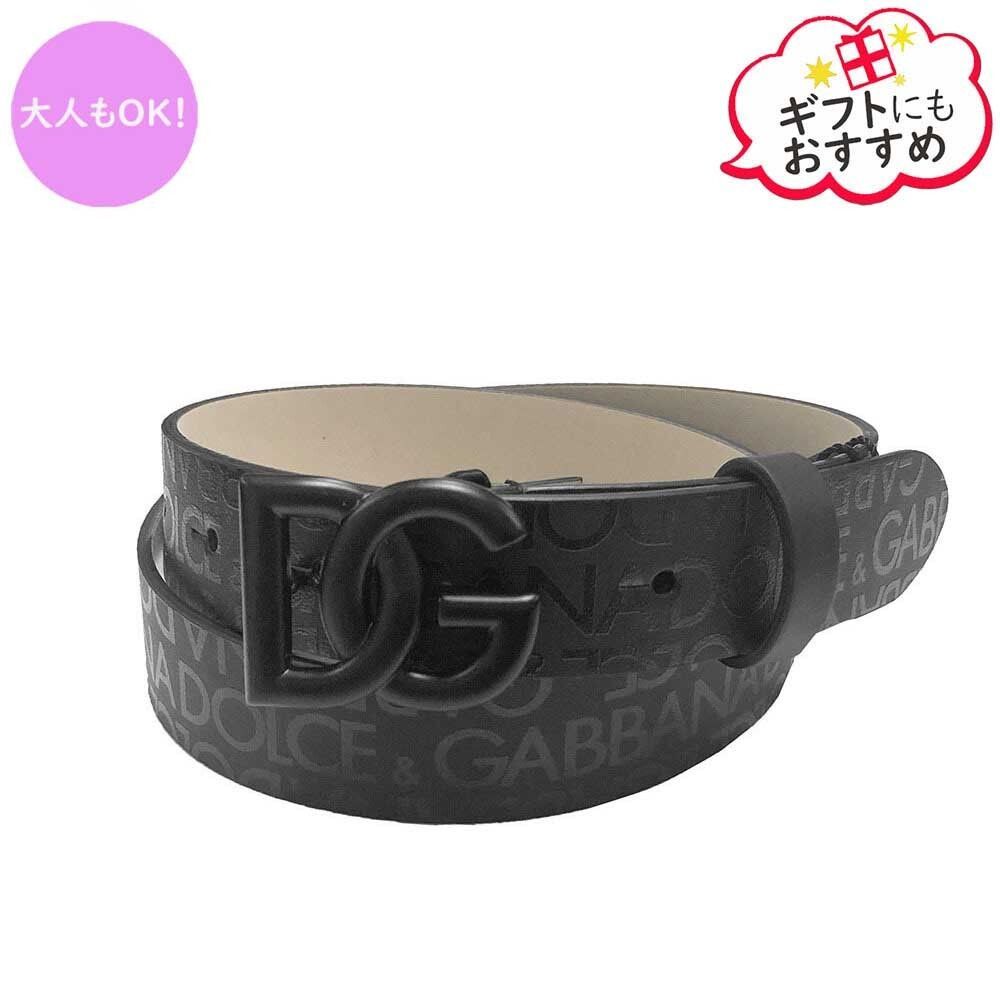 新品　DOLCE&GABBANA KIDS ドルチェ&ガッバーナ キッズ EC0083 AI668 80999 DGロゴ カーフスキン ベルト 大人もOK！