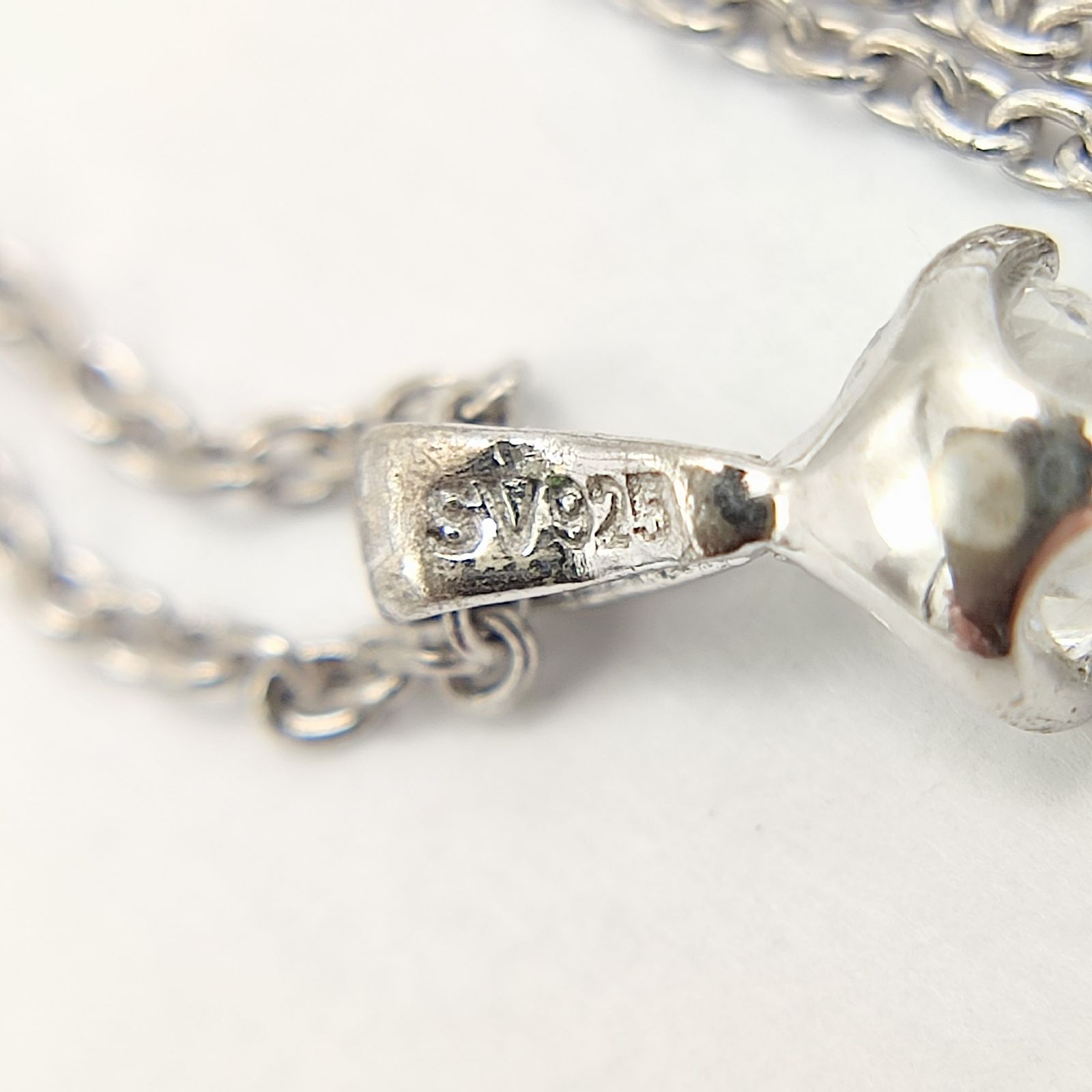 美品】1粒ストーンネックレス キュービックジルコニア SILVER ITALY 