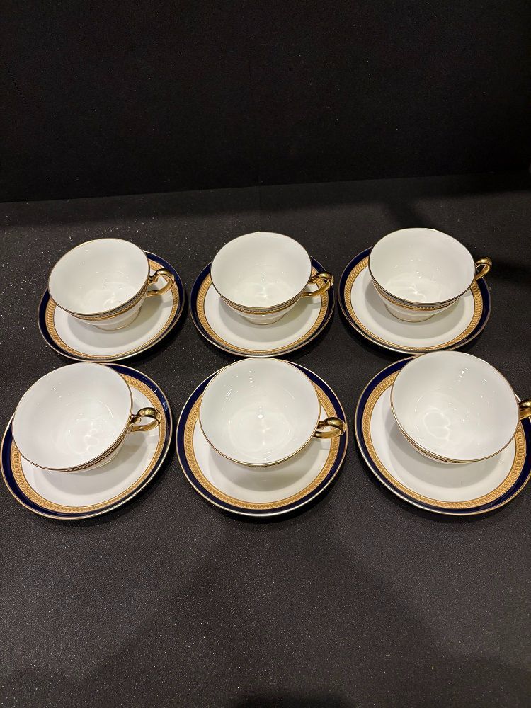 皇室御用達 大倉陶園 ロイヤルブルークラウン 瑠璃エンボス カップ＆ソーサー ６客セット 元 き 〓