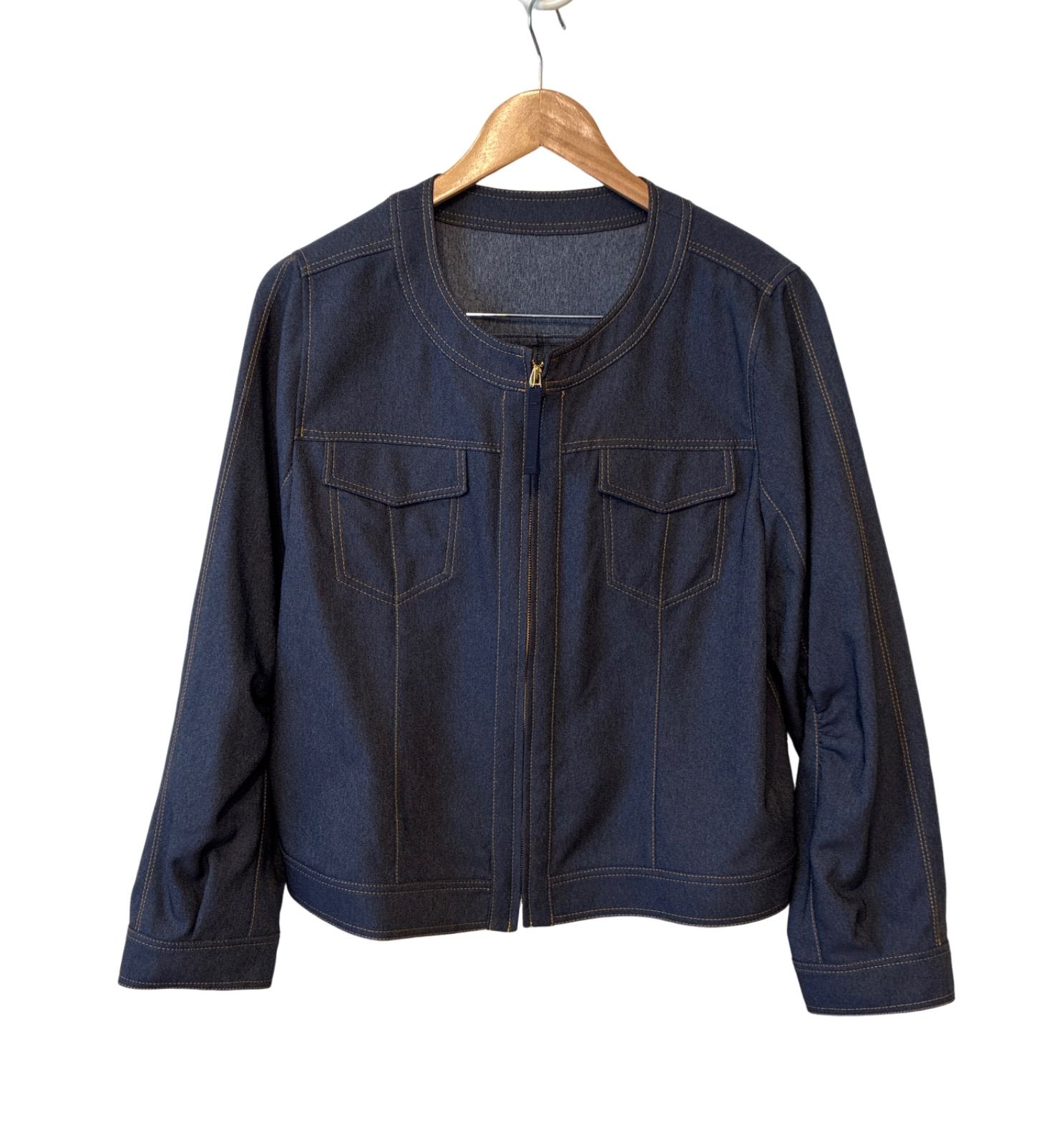 Z1726【美品】Rose Tiara ローズティアラ ノーカラージャケット デニム