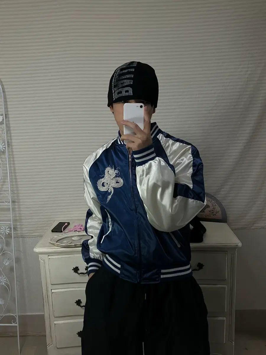 ヴィンテージ ブルー ドラゴン スカジャン y 2 k ストリート ギャル ファンキー 日本 690