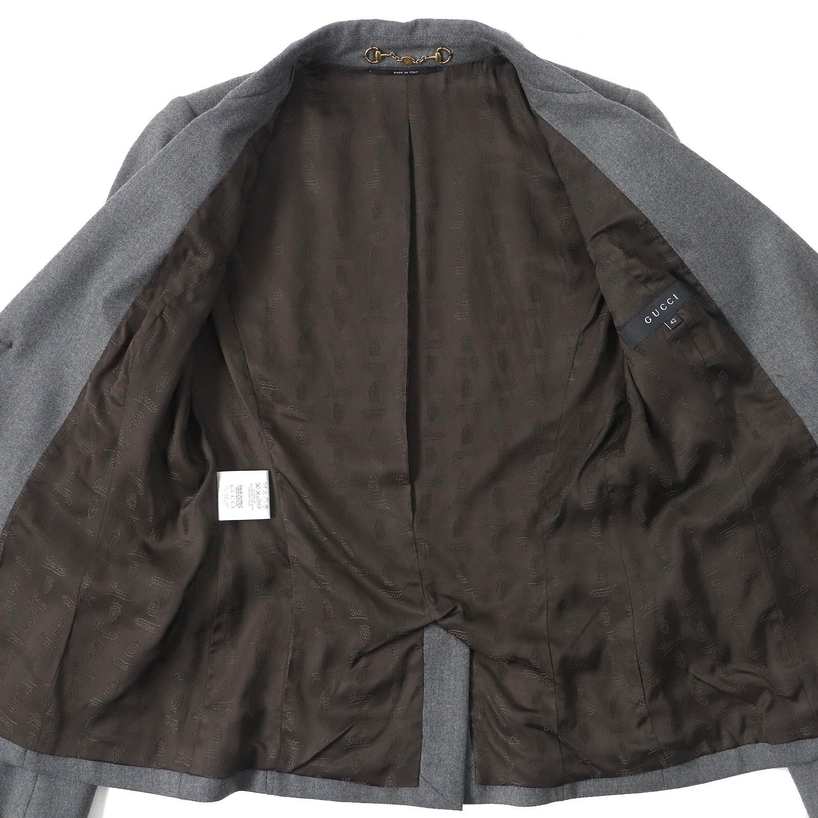 極美品△GUCCI グッチ ウール 裏地ロゴ総柄 クレストボタン シングル