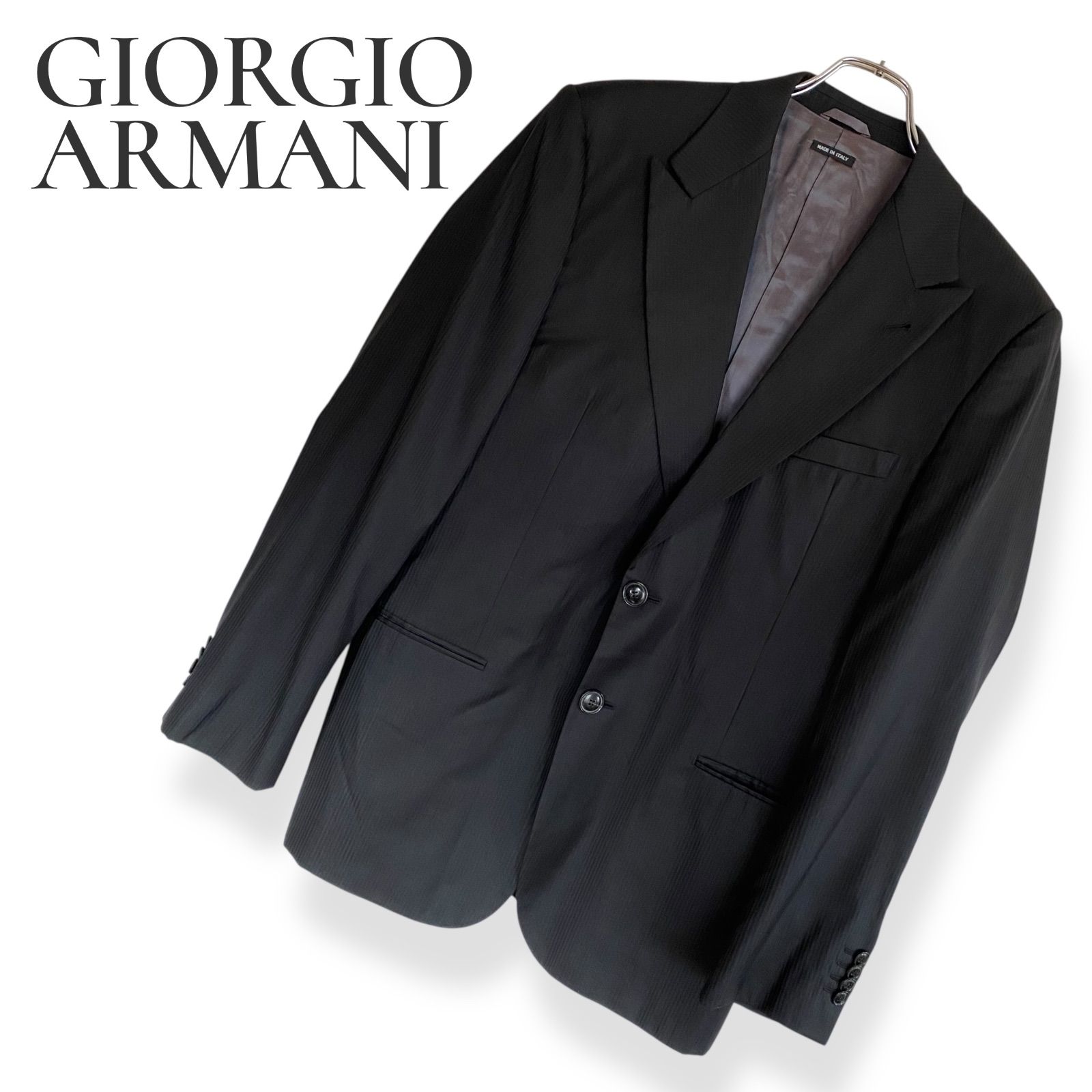 【美品カシミヤ】　ジョルジオアルマーニ　テーラードジャケット ブラック　XL GIORGIO ARMANI ジョルジオアルマーニ ブラック メンズ アウター