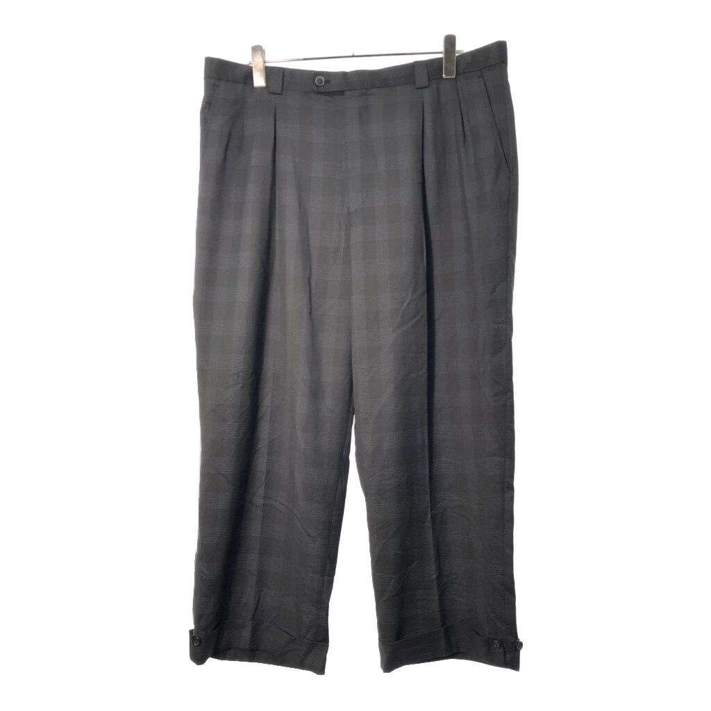 T-FUSION 2タック ワイドスラックスパンツ 大きいサイズ チェック ブラック メンズ W 40 古着 X 1118