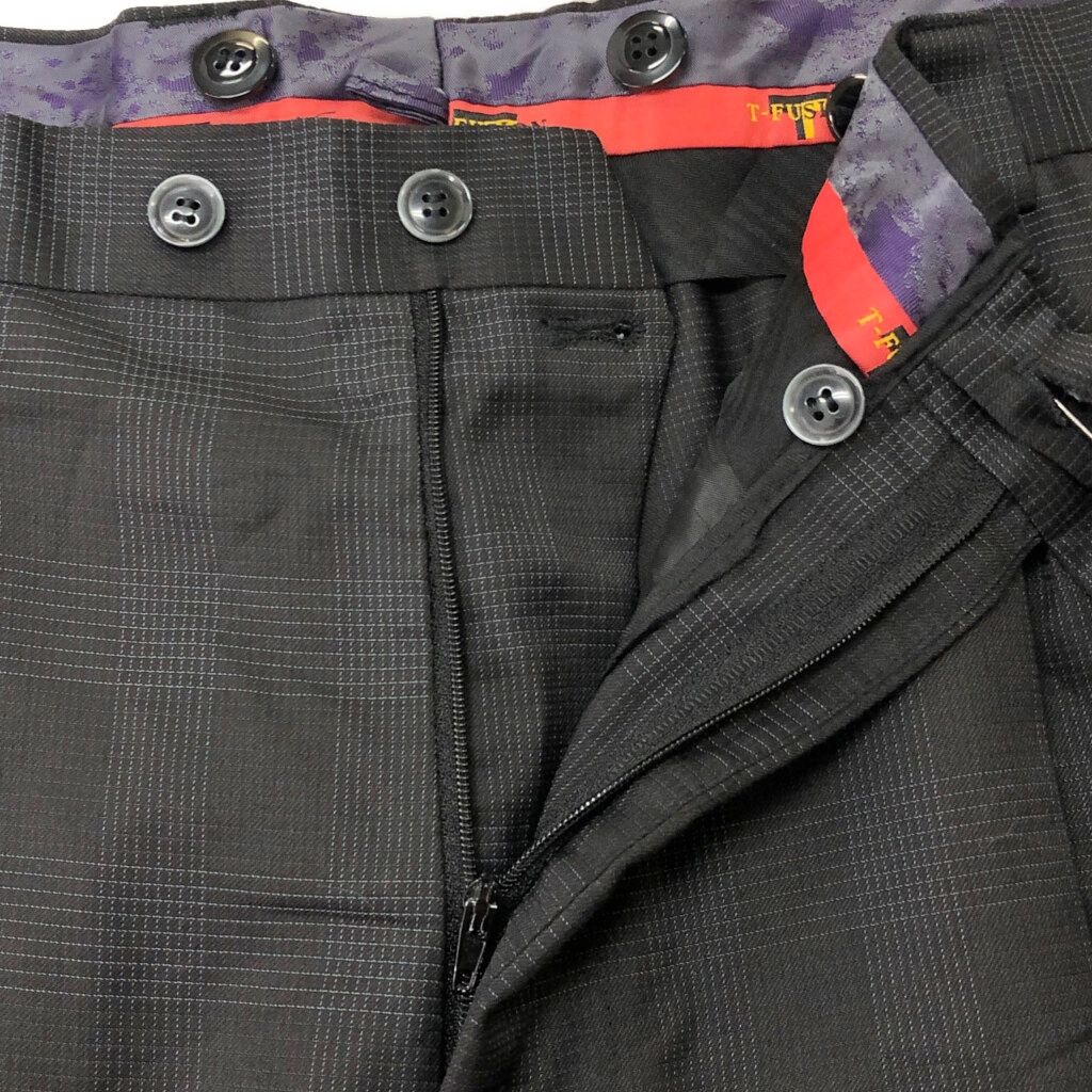 T-FUSION 2タック ワイドスラックスパンツ 大きいサイズ チェック