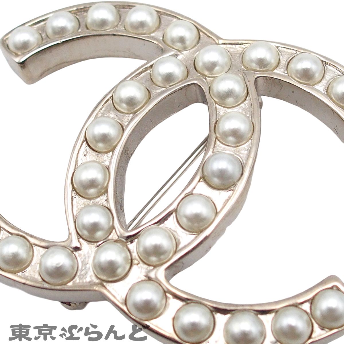 シャネル CHANEL ブローチ シルバー メタル ココマーク フェイクパール