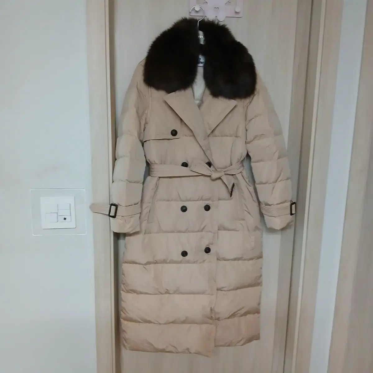 ファーカラー ロング ダウンコート ベージュ
