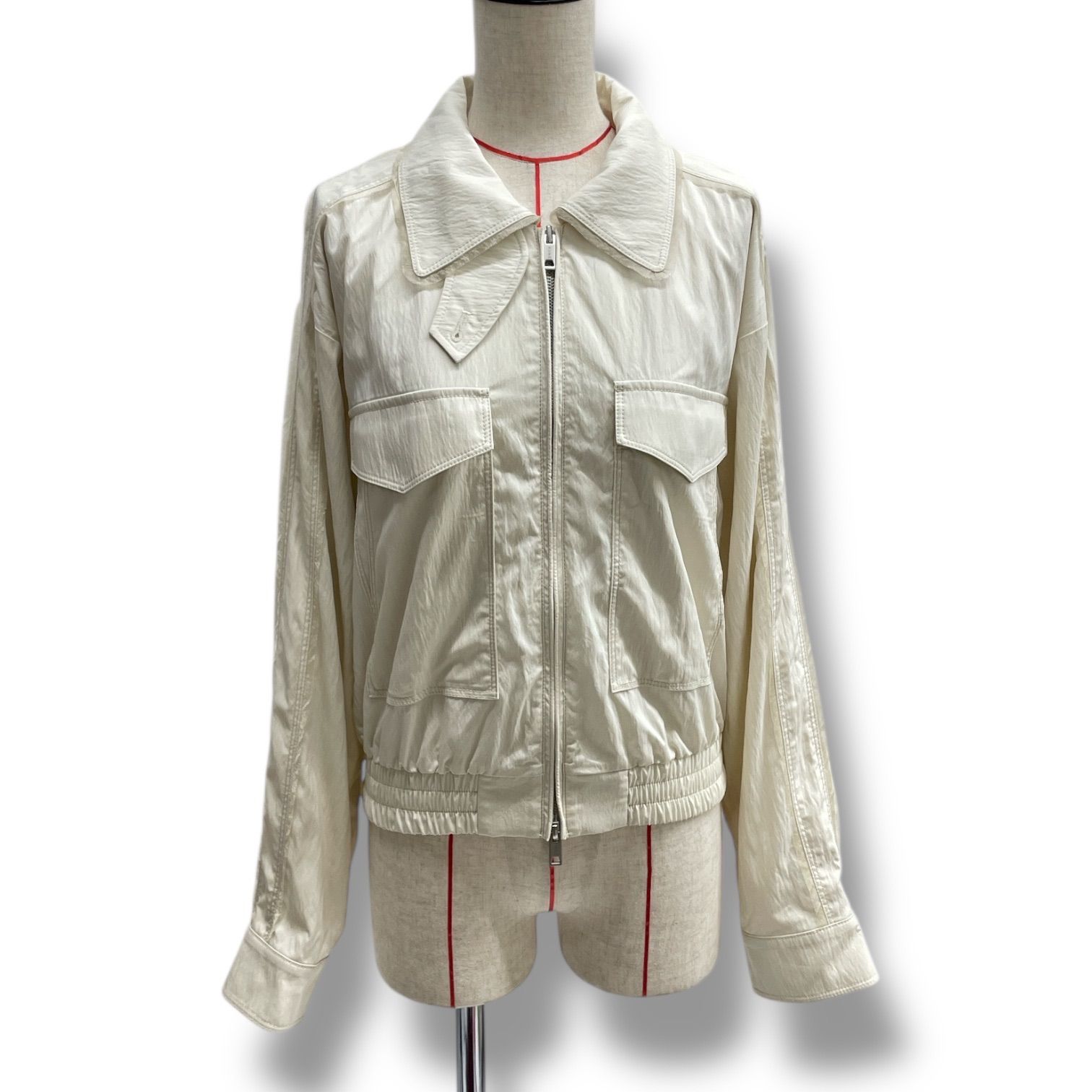 KUME CROPPED ORGANZA COLLAR BLOUSON JACKET ブルゾン ジャケット オーガンジー クロップド丈 シワ感 裏地メッシュ アイボリー サイズM レディース 春 ゴーゴー No.1464