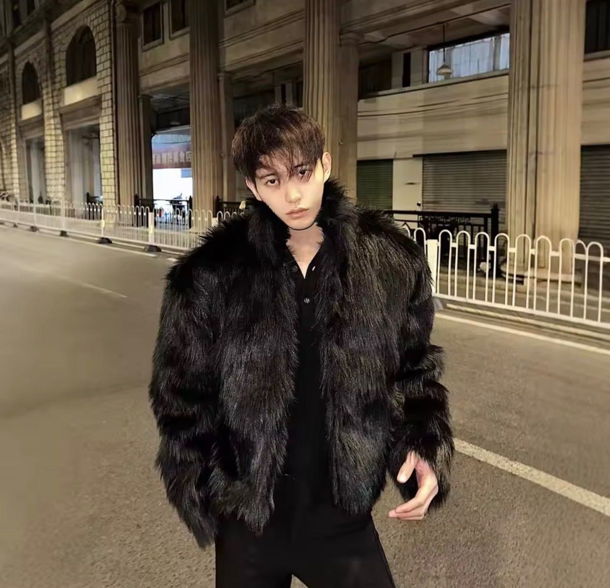 韓国 ファーコート ロングコート フェイクファー メンズ 韓国 