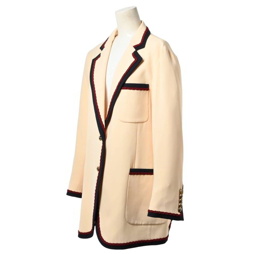 【ほぼ未使用】GUCCI テーラードジャケット 50 GUCCI 604662 パイピング シルク混 2B テーラード ジャケット GGボタン