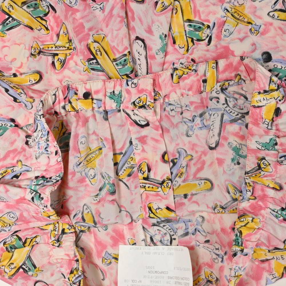 CHANEL 飛行機柄 シルク セットアップ シャツ ショート パンツ ココ