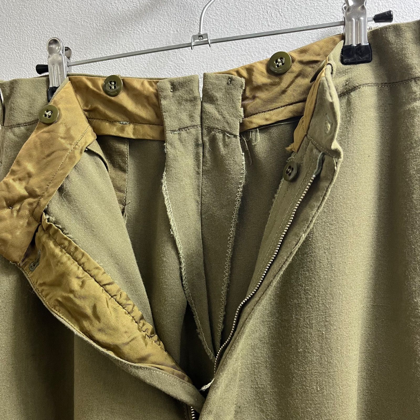 L 40s 50sレーヨン 淡緑 グリーン ギャバ ヴィンテージ スラックス Europe 50s Vintage スラックス ギャバ レーヨン オールシーズン