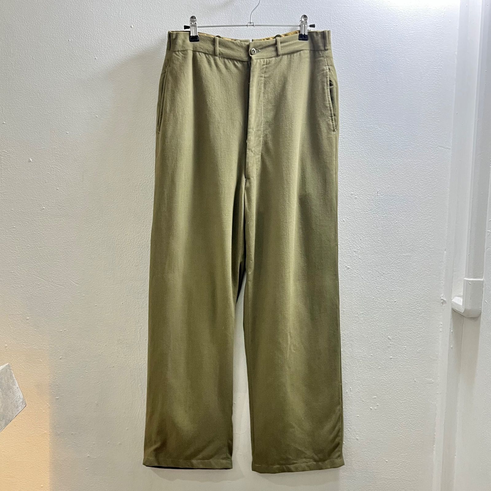 L 40s 50sレーヨン 淡緑 グリーン ギャバ ヴィンテージ スラックス 50s ギャバジン スラックス ヴィンテージ