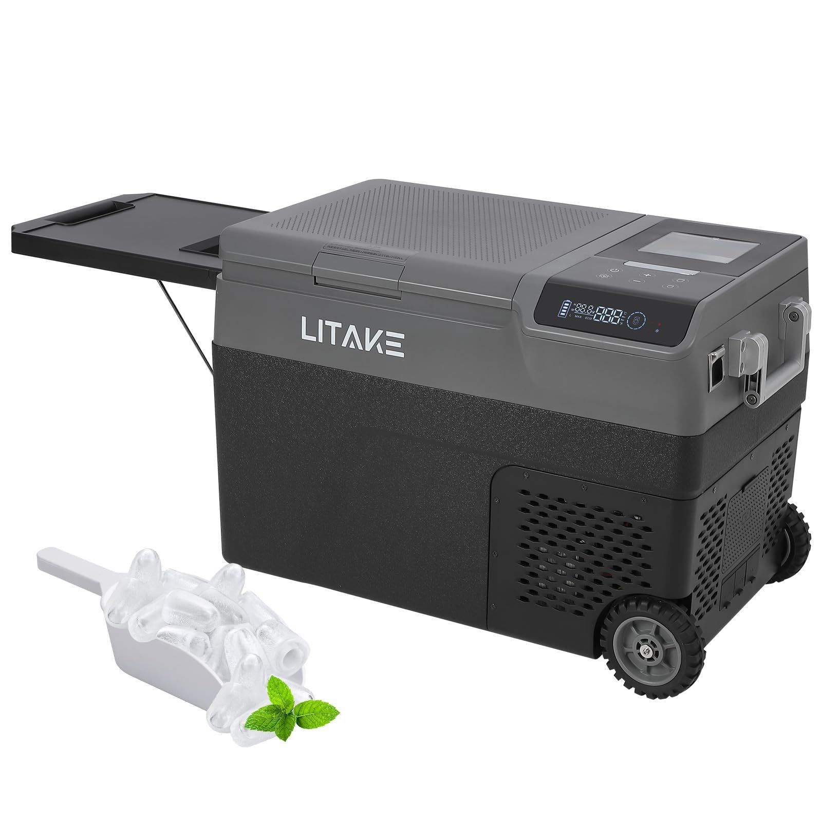 Litake 車載冷蔵庫 38 L 製氷機能搭載 20℃～20℃コンプレッサー式4 Way電源対応 バッテリー内蔵 急速冷凍DC 12 V 24 AC 100 V低電圧保護 静音 車載家庭両用 庫内灯 大容量 製氷機 ポータブル冷蔵庫 車中泊 アウトドア B 35 IM
