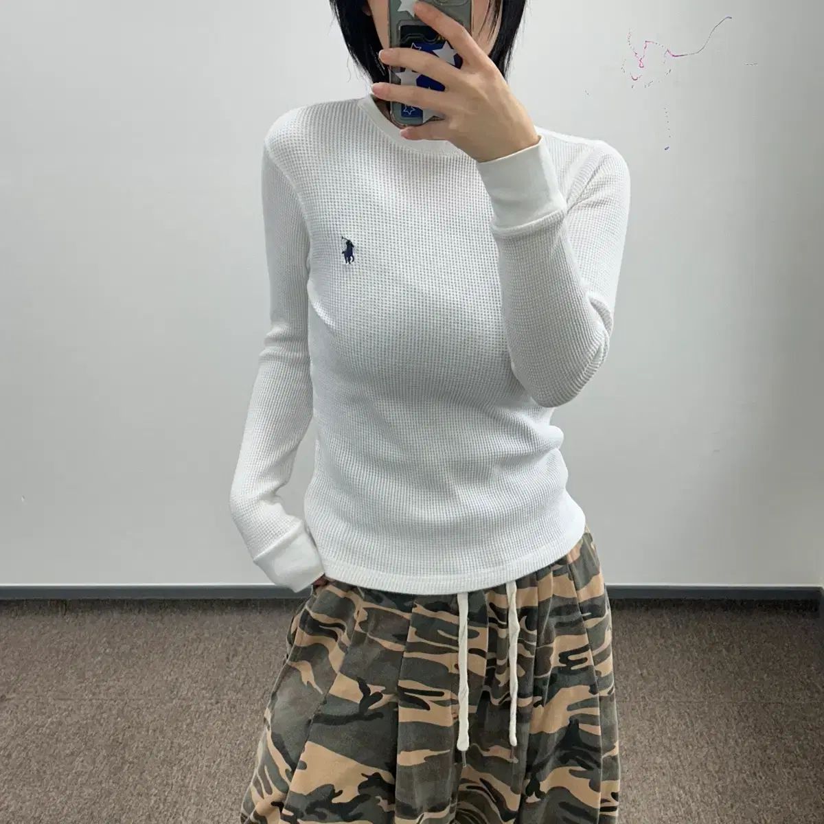 Polo ポロ ネイビー ロゴ 白 ワッフル ニット