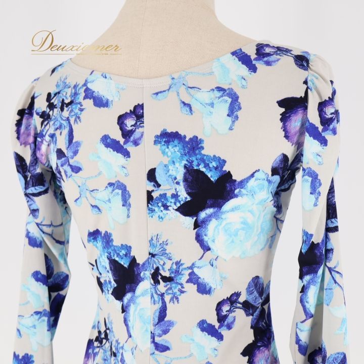 【社交ダンス】チャコット　 Dance　青地花柄トップス 社交ダンス 衣装 トップス ブラウス グレイ系 チャコットロイヤル