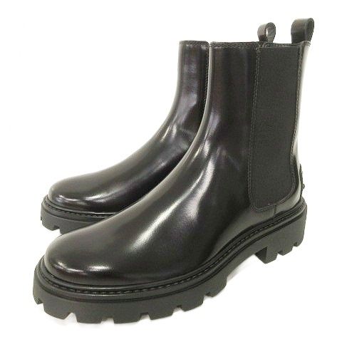 トッズ TOD S レザー チェルシー ブーツ サイドゴア ショート38 25 cm 黒 ブラック