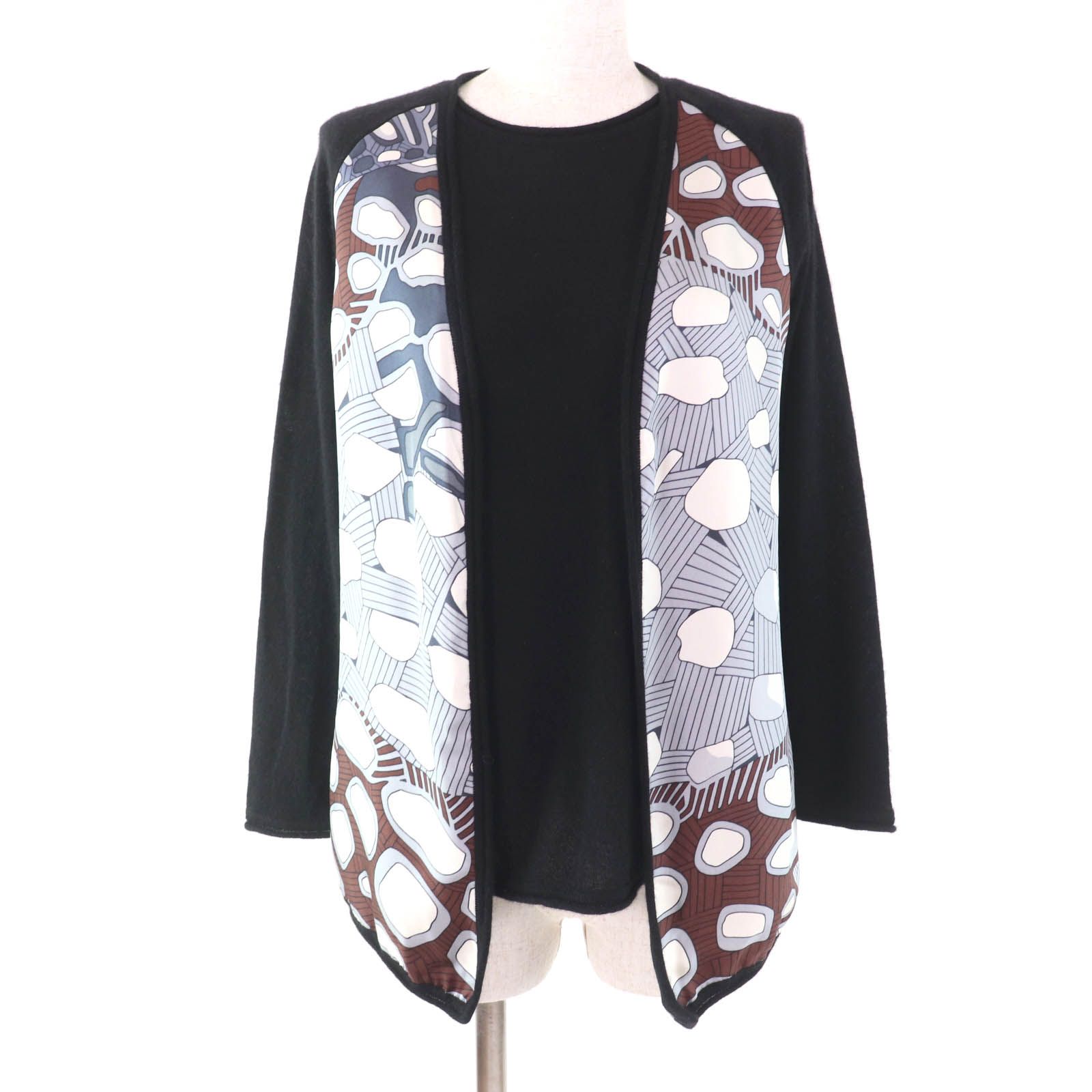 美品★HERMES エルメス ヴィンテージ カシミヤ シルク混 マルジェラ期 長袖 カーディガン＋ノースリニット アンサンブル ブラック XS 美品☆HERMES エルメス ヴィンテージ カシミヤ シルク混 マルジェラ期