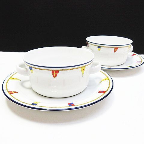 Richard Ginori ホワイトクリッパー スープカップ＆ソーサー 2組 美品 Richard Ginori リチャードジノリ クリッパー スープカップ