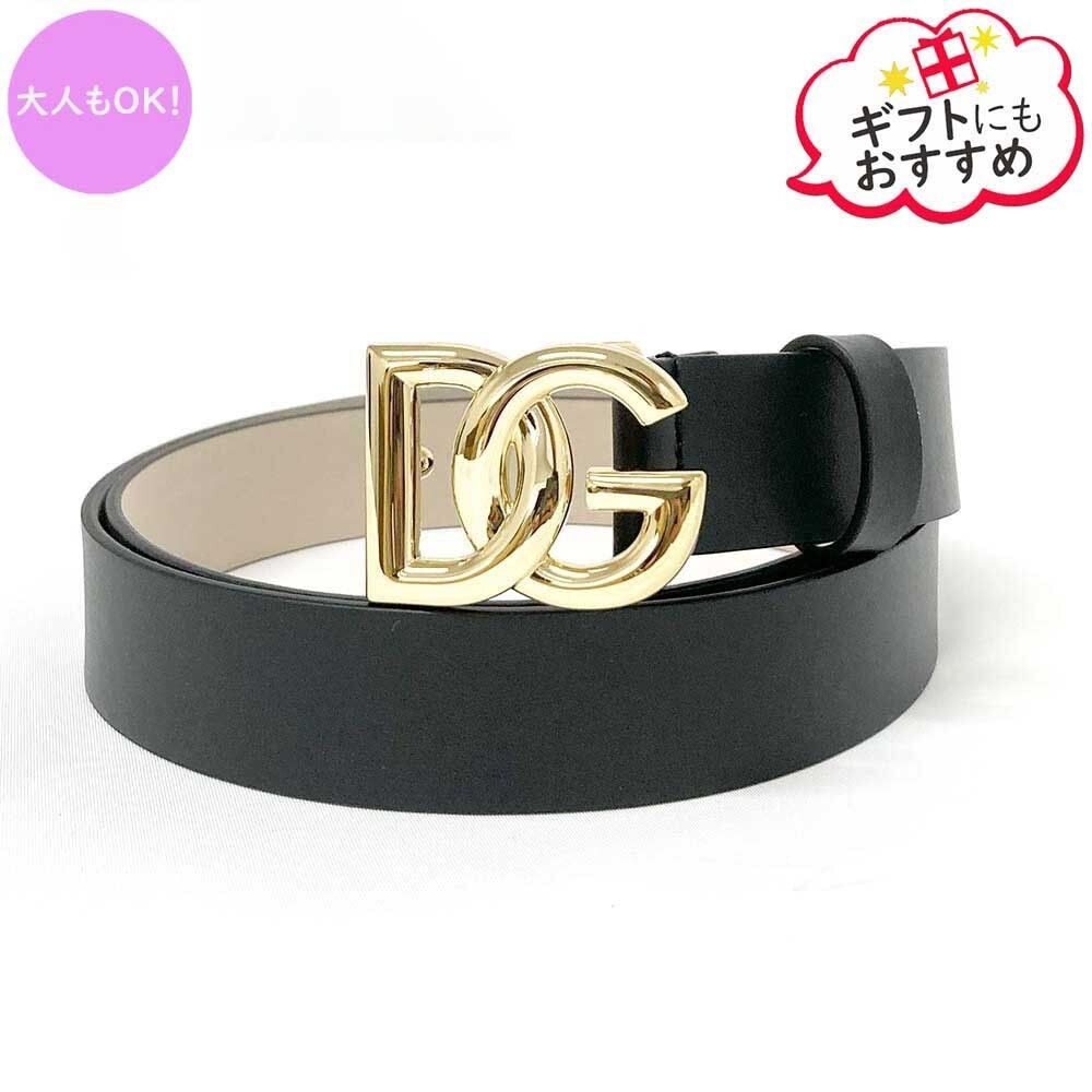 新品　DOLCE&GABBANA Kidsドルチェ&ガッバーナ キッズ EE0068 A1065 80999 レザーベルト DG ブラック 大人もOK！
