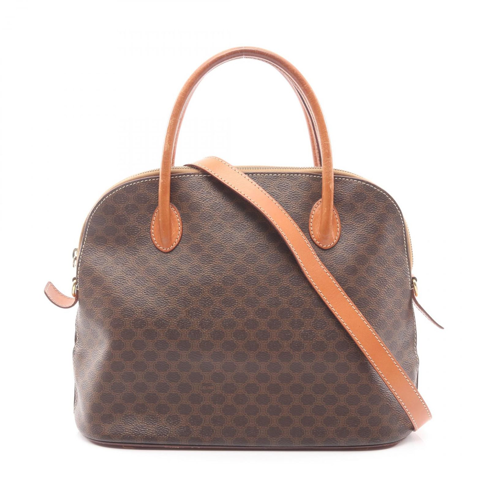 セリーヌ CELINE ハンドバッグ マカダム ダークブラウン PVCコーティングキャンバス レザー レディース B