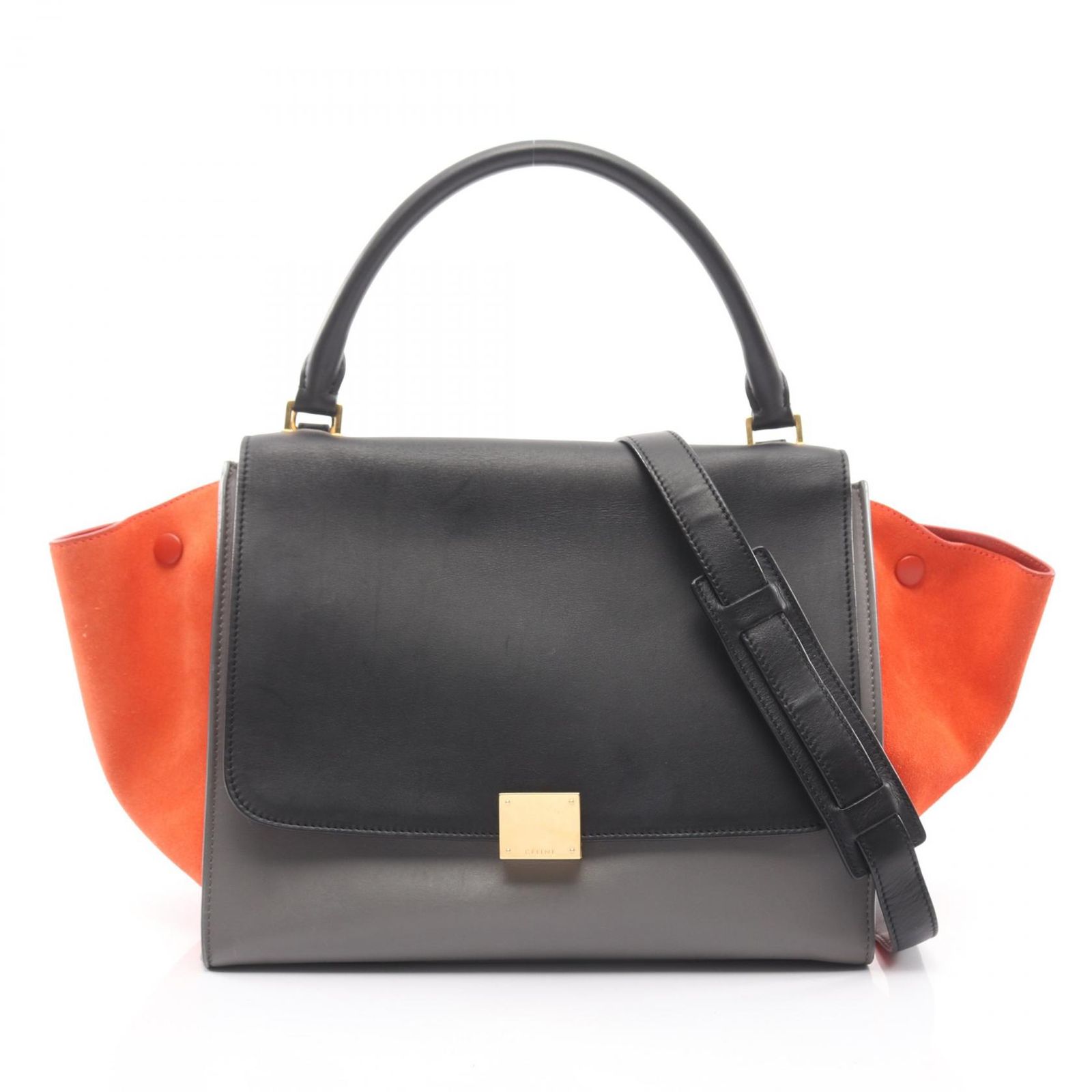 セリーヌ CELINE ハンドバッグ トラペーズ ミディアム ブラック|グレー|オレンジ レザー スウェード レディース B