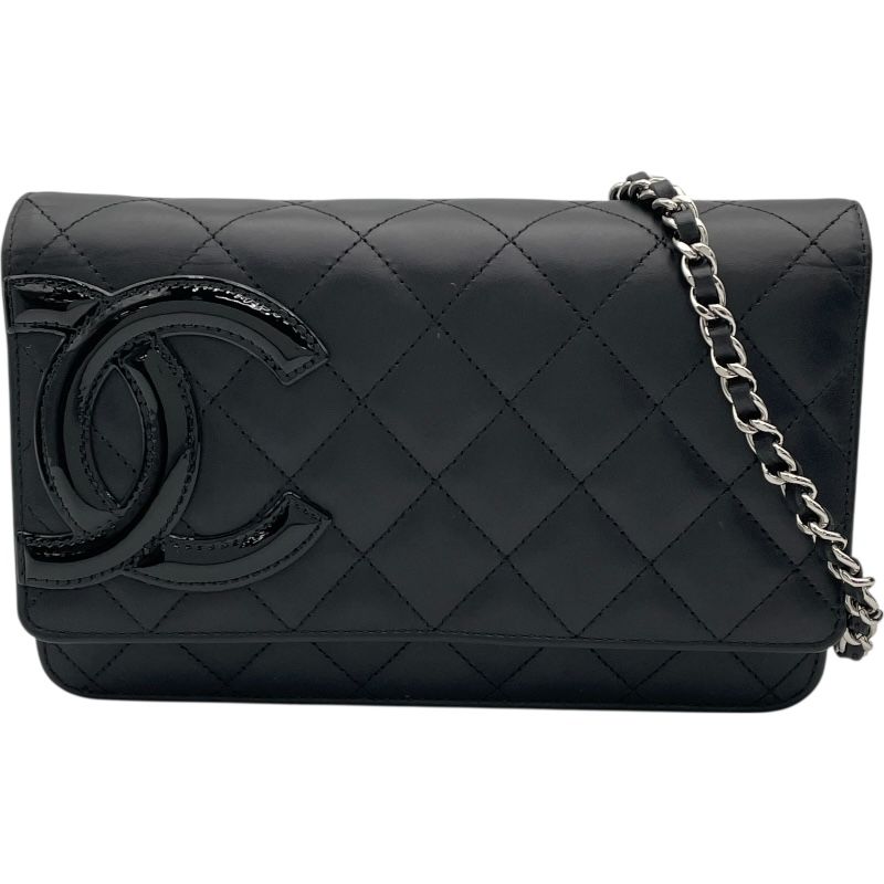 シャネル CHANEL カンボンラインチェーンウォレット A 46646 16番台 ブラック SV金具 カーフ レディース ショルダーバッグ