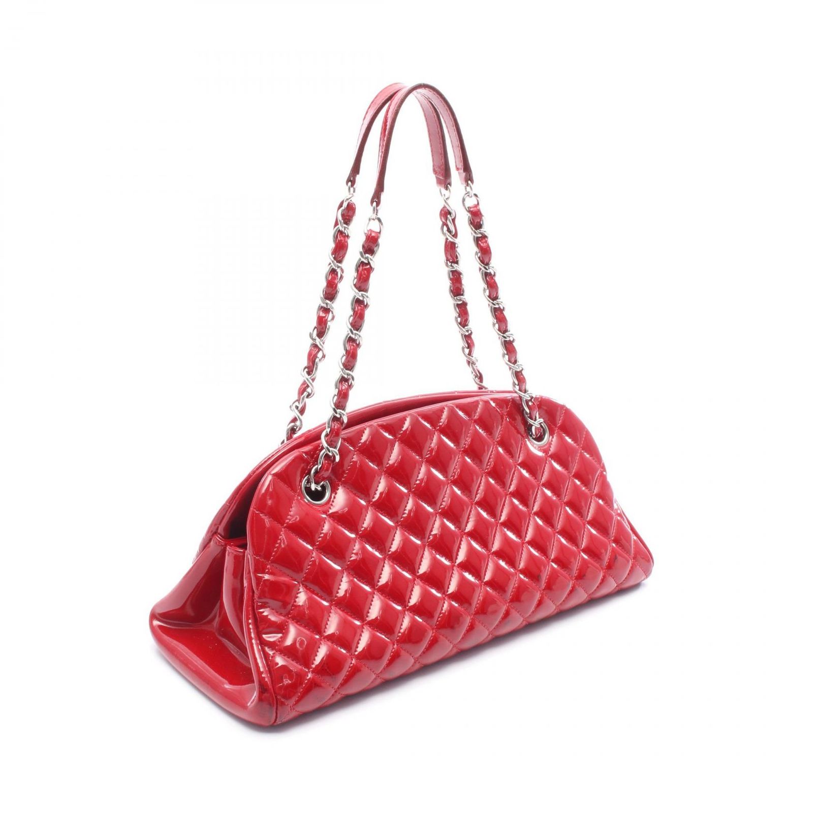 シャネル CHANEL ショルダーバッグ マドモアゼル ボーリングバッグ レッド パテントレザー レディース B