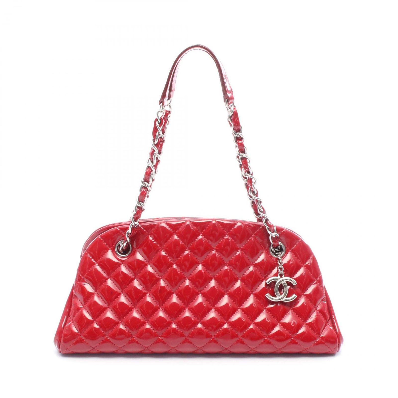シャネル CHANEL ショルダーバッグ マドモアゼル ボーリングバッグ レッド パテントレザー レディース B