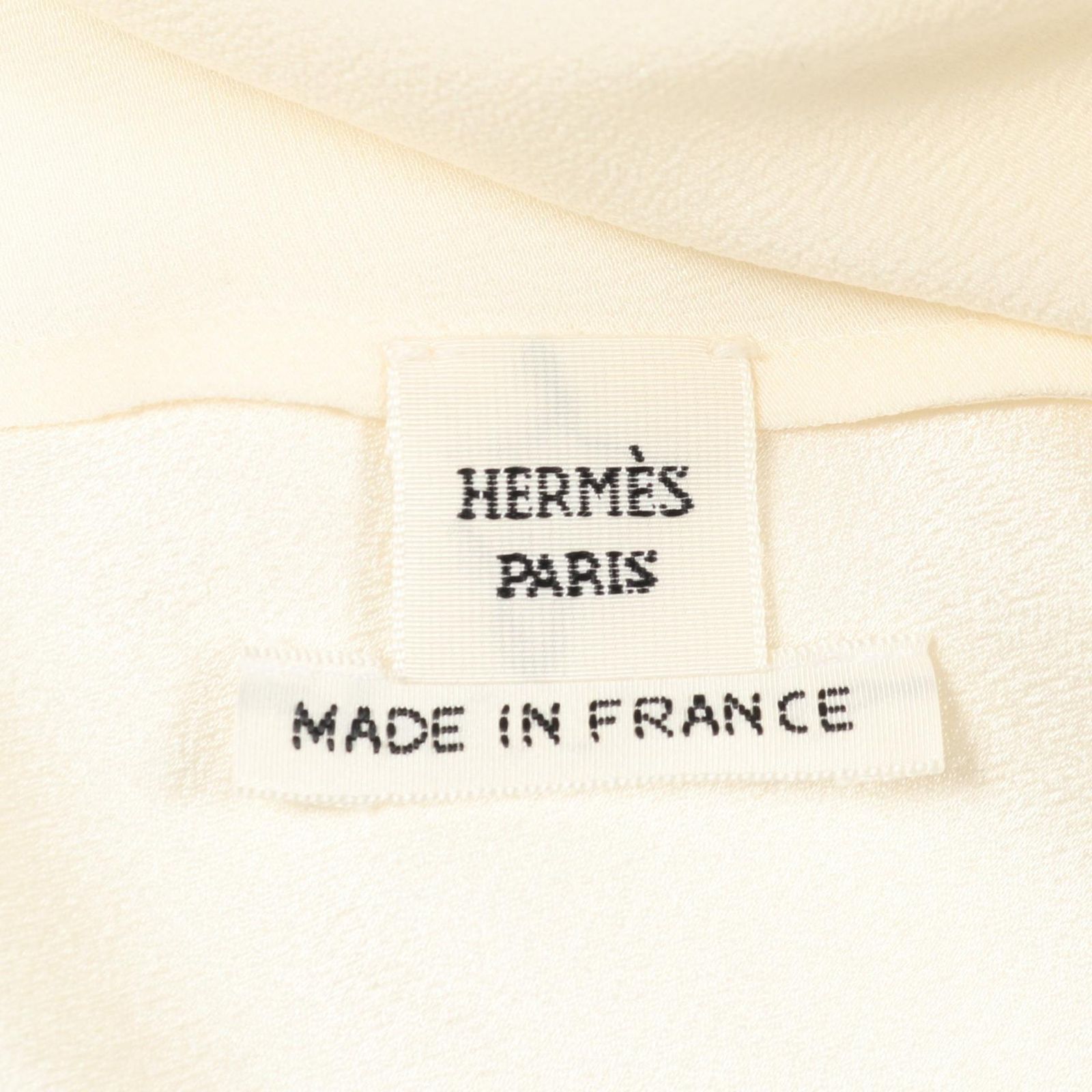 エルメス HERMES ブラウス リボンフレンチスリーブシャツ 白 シルク