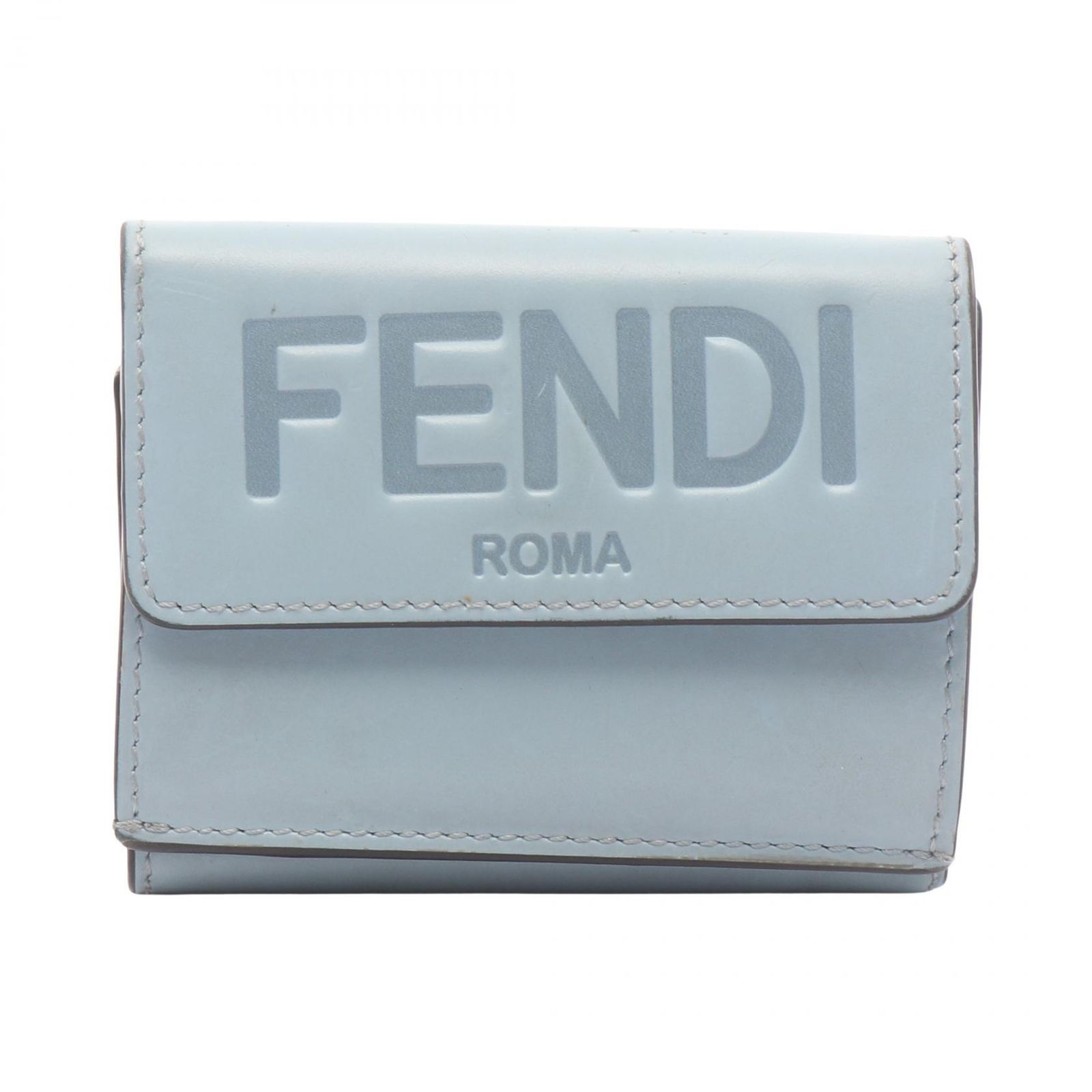 フェンディ FENDI 三つ折り財布 ロゴ 8M0395 ライトブルー レザー